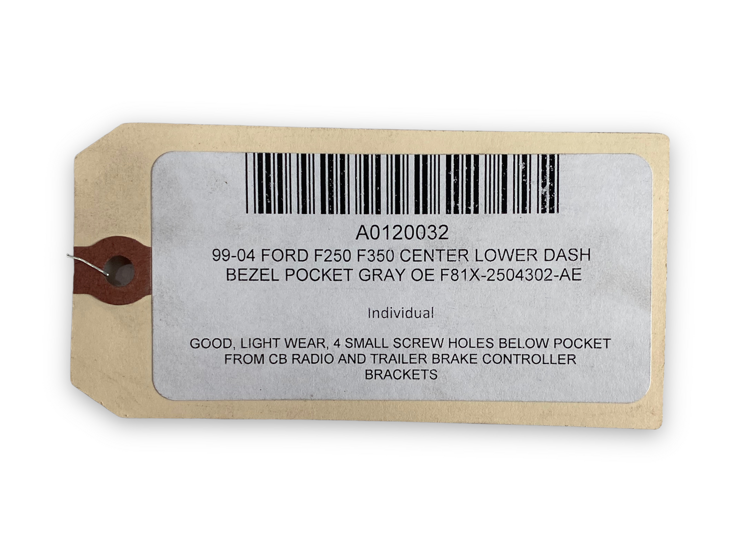 99-04 Ford F250 F350 Center Lower Dash Bezel Pocket Gray OE F81X-2504302-AE