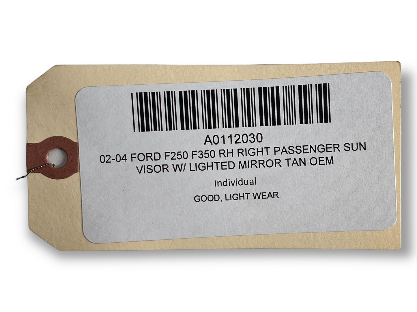 02-04 Ford F250 F350 RH Right Passenger Sun Visor W/ Lighted Mirror Tan OEM