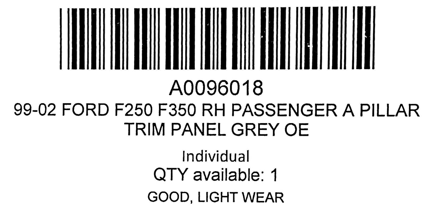 99-02 Ford F250 F350 RH Passenger A Pillar Trim Panel Grey OE