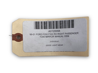 99-01 Ford F250 F350 RH Right Passenger Tow Mirror Manual OEM