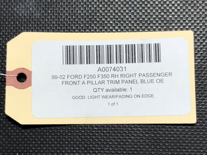 99-02 Ford F250 F350 RH Right Passenger Front A Pillar Trim Panel Blue OE
