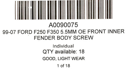 99-07 Ford F250 F350 5.5Mm OE Front Inner Fender Body Screw
