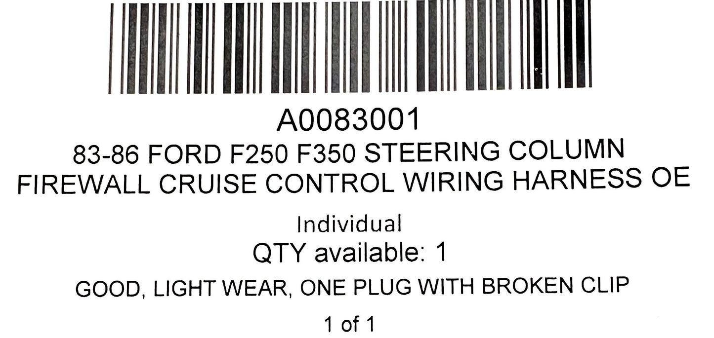 83-86 Ford F250 F350 Steering Column Firewall Cruise Control Wiring Harness OE