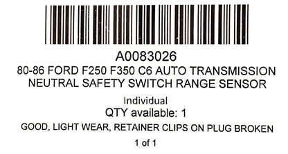 80-86 Ford F250 F350 C6 Auto Transmission Neutral Safety Switch Range Sensor