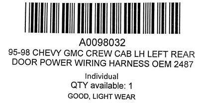 95-98 Chevy GMC Crew Cab LH Left Rear Door Power Wiring Harness OEM 2487