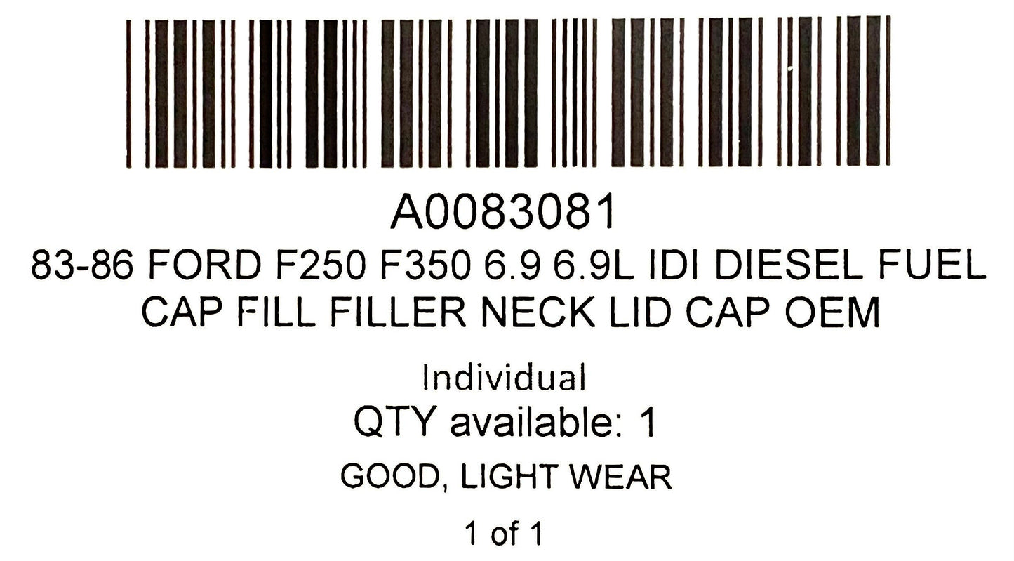 83-86 Ford F250 F350 6.9 6.9L IDI Diesel Fuel Cap Fill Filler Neck Lid Cap OEM