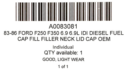 83-86 Ford F250 F350 6.9 6.9L IDI Diesel Fuel Cap Fill Filler Neck Lid Cap OEM