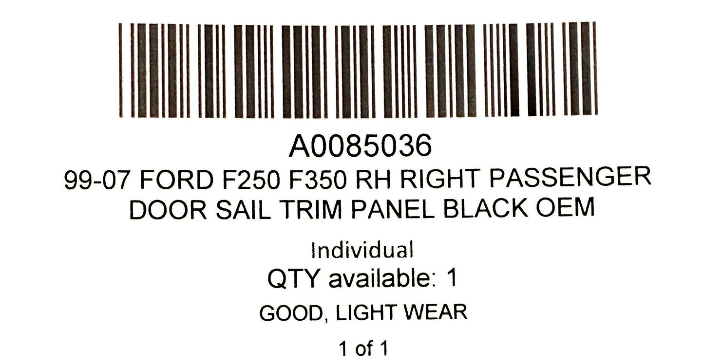 99-07 Ford F250 F350 RH Right Passenger Door Sail Trim Panel Black OEM