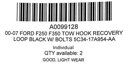 00-07 Ford F250 F350 Tow Hook Recovery Loop Black W/ Bolts 5C34-17A954-AA